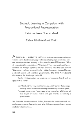 Strategic Learning in Campaigns with Proportional Representation Evidence from New Zealand