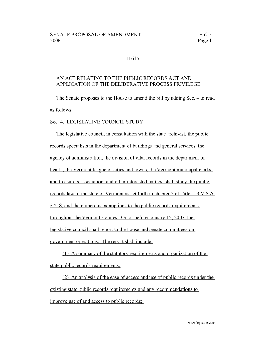 Senate Proposal of Amendment H.615