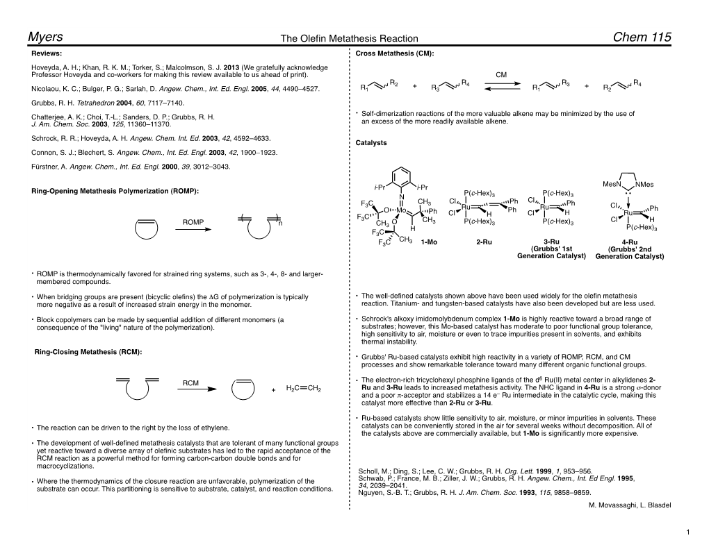 The Olefin Metathesis Reaction