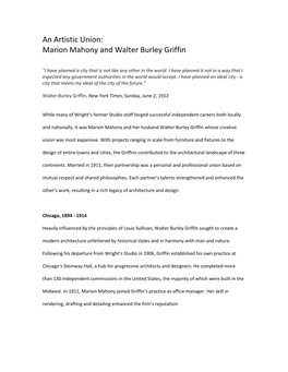 An Artistic Union: Marion Mahony and Walter Burley Griffin