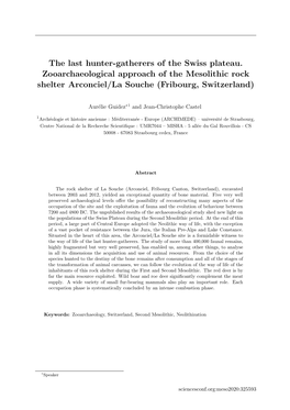 The Last Hunter-Gatherers of the Swiss Plateau. Zooarchaeological Approach of the Mesolithic Rock Shelter Arconciel/La Souche (Fribourg, Switzerland)