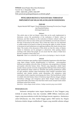 Pengaruh Budaya Nusantara Terhadap Implementasi Nilai-Nilai Islam Di Indonesia