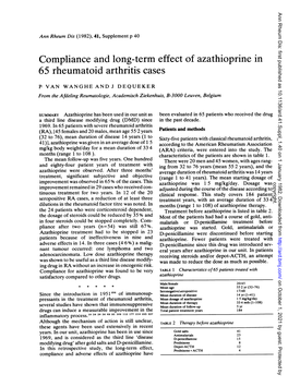 Compliance and Long-Term Effect Ofazathioprine in 65 Rheumatoid
