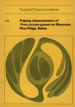 Pulpi~G Characteristics of Pinus Oocarpa Grovvn on Mountain Pine Ridge, Belize Tropical Products Institute