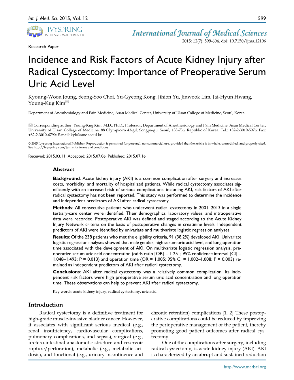 Incidence and Risk Factors of Acute Kidney Injury After Radical
