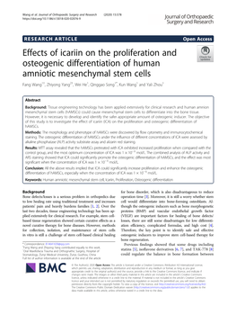 Effects of Icariin on the Proliferation and Osteogenic Differentiation Of