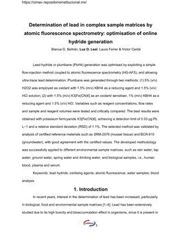 Determination of Lead in Complex Sample Matrices by Atomic Fluorescence Spectrometry: Optimisation of Online Hydride Generation Blanca G