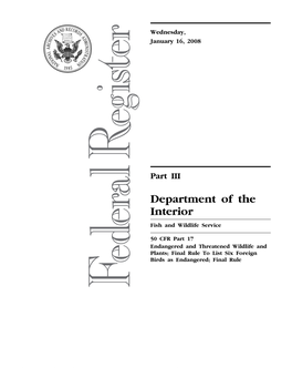 2008 Federal Register, 73 FR 3145; Centralized Library: U.S. Fish And