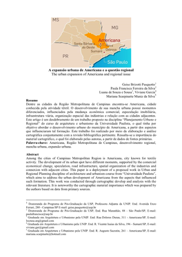 A Expansão Urbana De Americana E a Questão Regional the Urban Expansion of Americana and Regional Issue