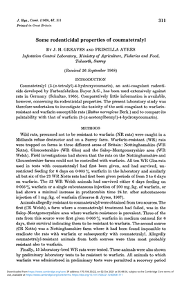 Some Rodenticidal Properties of Coumatetralyl