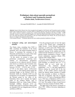Preliminary Data About Sporadic Permafrost on Peristeri and Tzoumerka Massifs (Pindos Chain, �Orthwestern Greece)