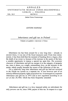 ANNALES Inheritance and Gift Tax in Poland