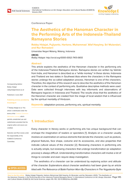 The Aesthetics of the Hanoman Character in the Performing Arts of the Indonesia-Thailand Ramayana Stories