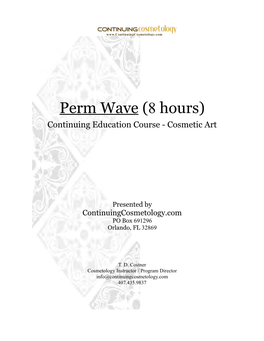 Perm Wave (8 Hours) Continuing Education Course - Cosmetic Art