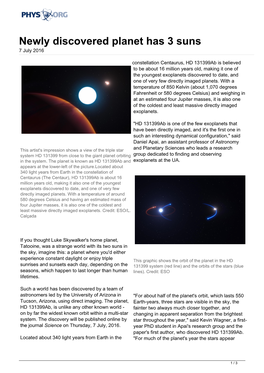 Newly Discovered Planet Has 3 Suns 7 July 2016