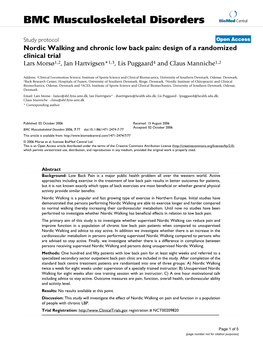 Nordic Walking and Chronic Low Back Pain: Design of a Randomized Clinical Trial Lars Morsø1,2, Jan Hartvigsen*1,3, Lis Puggaard4 and Claus Manniche1,2