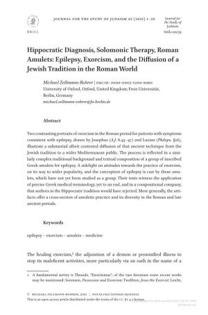 Hippocratic Diagnosis, Solomonic Therapy, Roman Amulets: Epilepsy, Exorcism, and the Diffusion of a Jewish Tradition in the Roman World