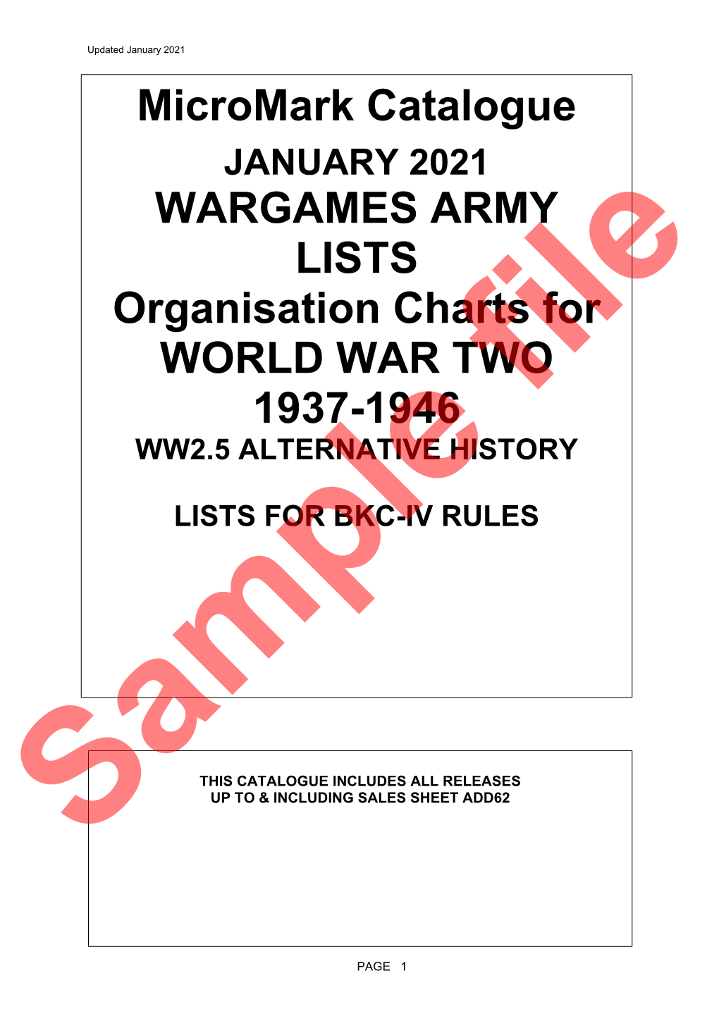 Micromark Catalogue WARGAMES ARMY LISTS Organisation Charts for WORLD WAR TWO 1937-1946