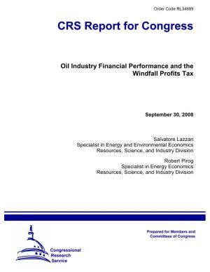 Oil Industry Financial Performance and the Windfall Profits Tax