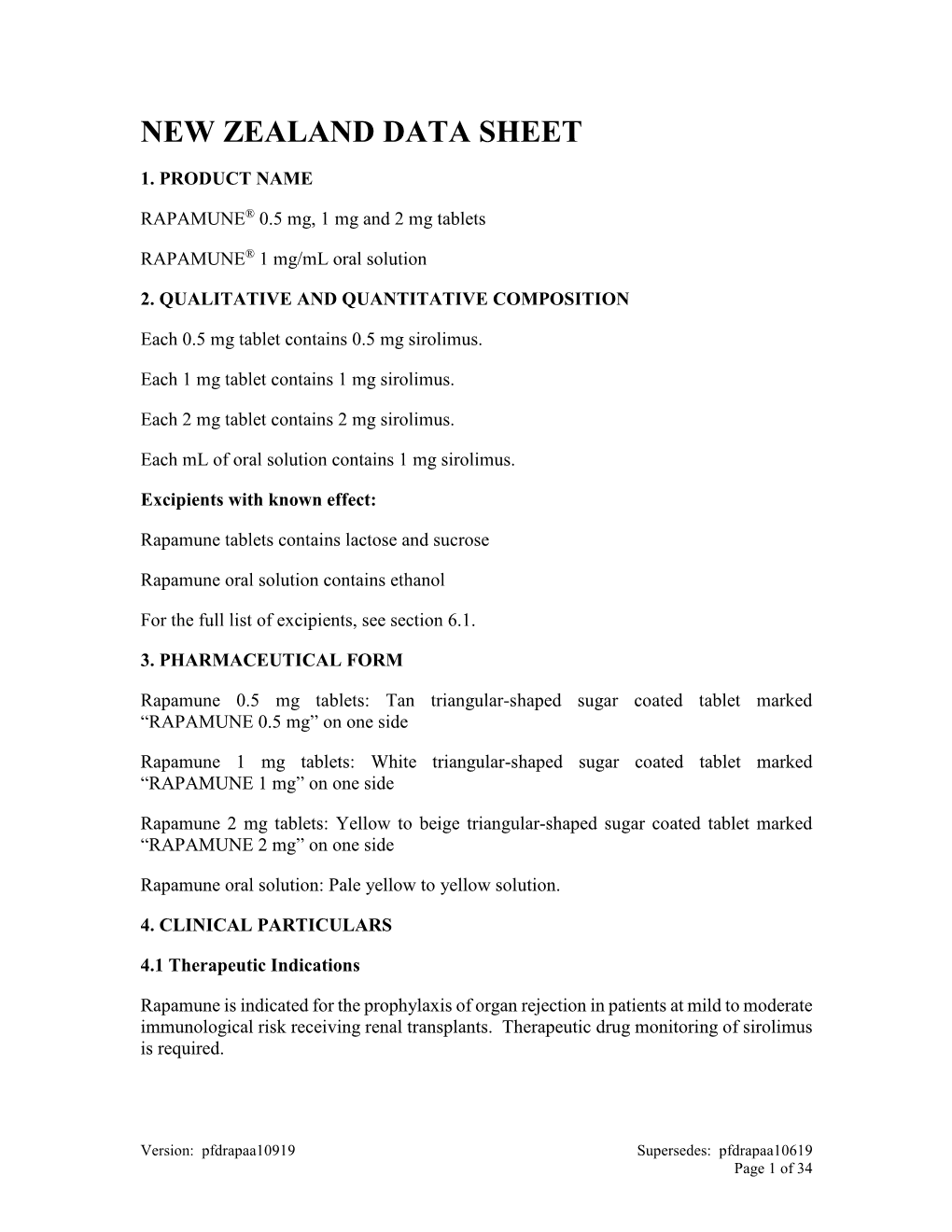 Rapamune Data Sheet. Medsafe