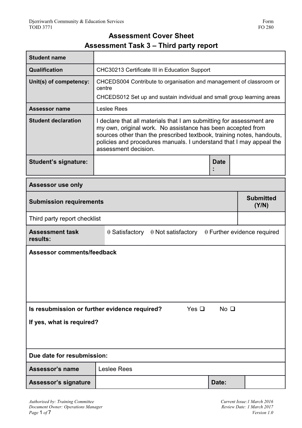 Djerriwarrh Community & Education Services Form s1