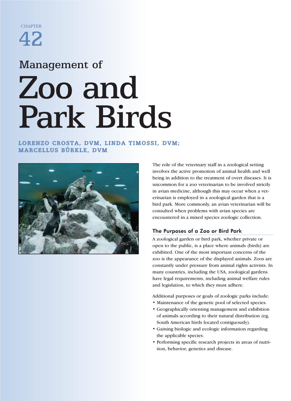 Management of Zoos and Park Birds