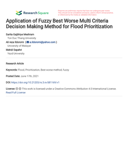 Application of Fuzzy Best Worse Multi Criteria Decision Making Method for Flood Prioritization