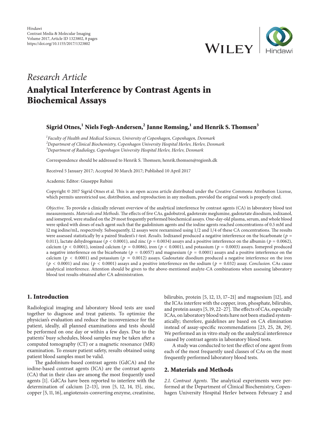 Analytical Interference by Contrast Agents in Biochemical Assays