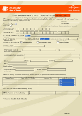 Application Form for Internet / Mobile Banking (For Individuals)