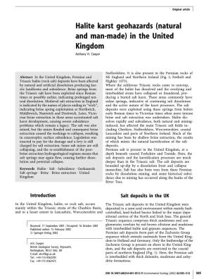 Halite Karst Geohazards (Natural and Man-Made) in the United Kingdom Anthony H