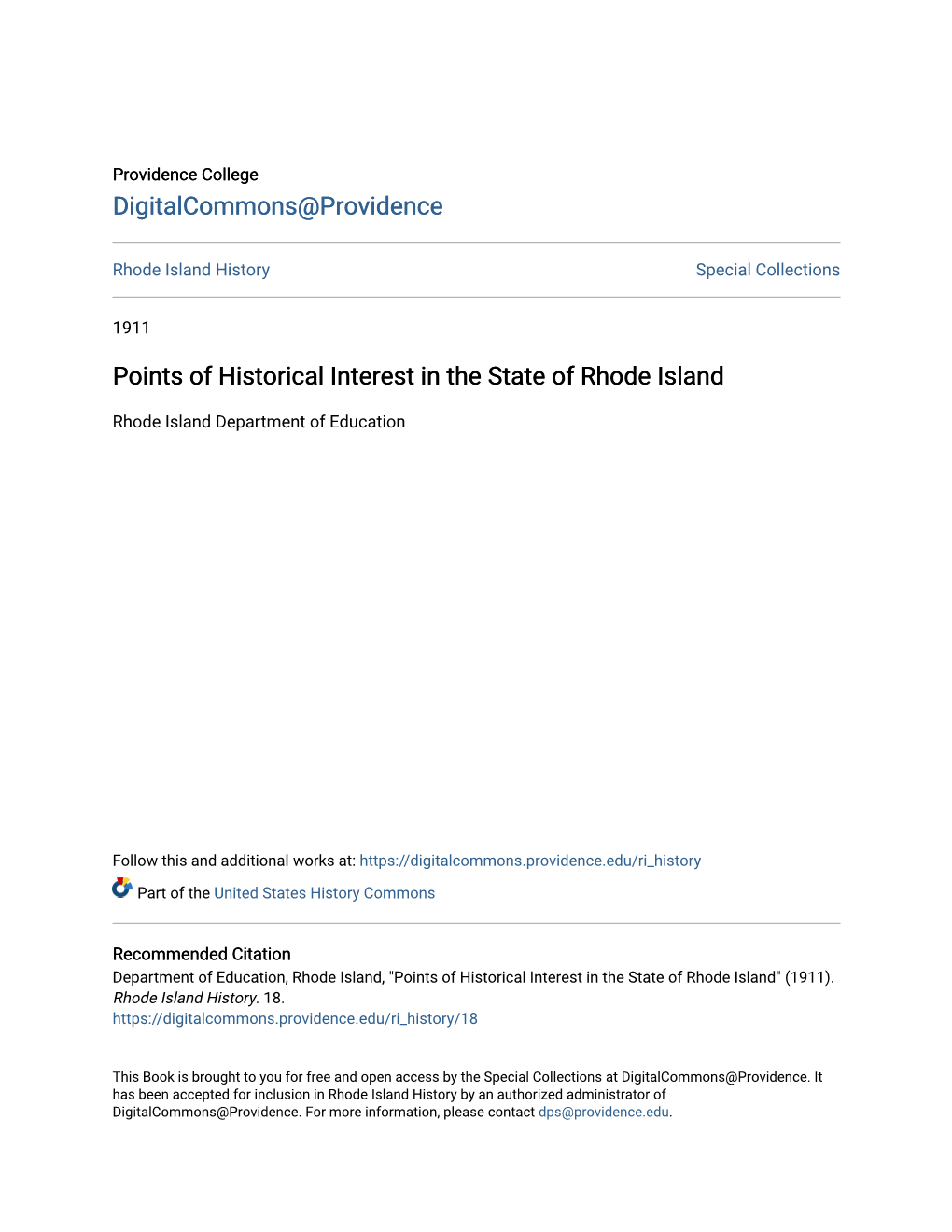 Points of Historical Interest in the State of Rhode Island