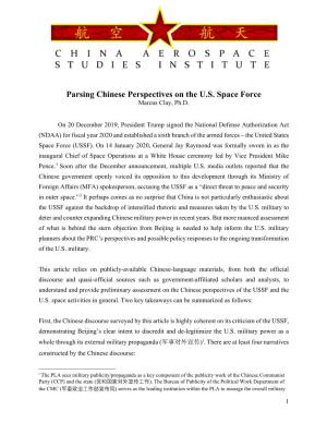 Parsing Chinese Perspectives on the U.S. Space Force Marcus Clay, Ph.D