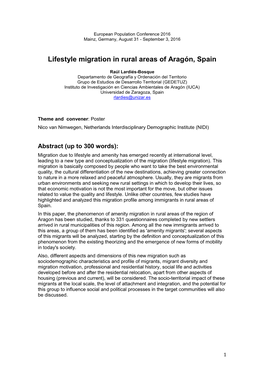 Lifestyle Migration in Rural Areas of Aragón, Spain