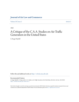 A Critique of the C.A.A. Studies on Air Traffic Generation in the United States G