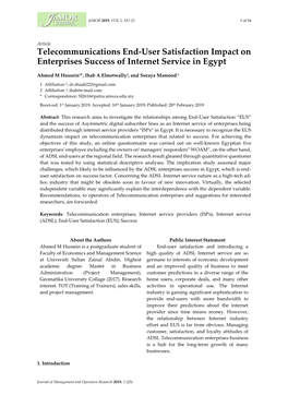 Telecommunications End-User Satisfaction Impact on Enterprises Success of Internet Service in Egypt