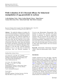 (E)-2-Hexenal Efficacy for Behavioral Manipulation of Egg Parasitoids In
