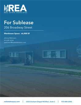 For Sublease 206 Broadway Street