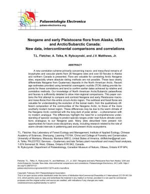 Neogene and Early Pleistocene Flora from Alaska, USA and Arctic/Subarctic Canada: New Data, Intercontinental Comparisons and Correlations