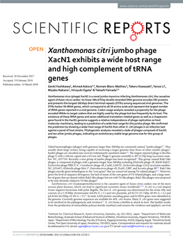 Xanthomonas Citri Jumbo Phage Xacn1 Exhibits a Wide Host Range