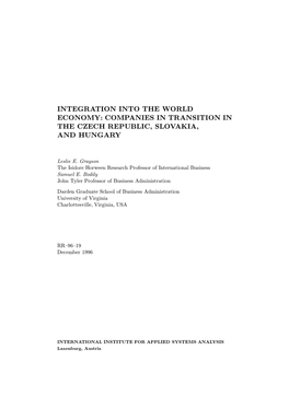 Integration Into the World Economy: Companies in Transition in the Czech Republic, Slovakia, and Hungary