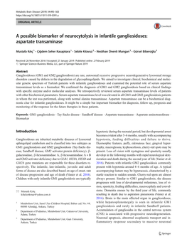 A Possible Biomarker of Neurocytolysis in Infantile Gangliosidoses: Aspartate Transaminase