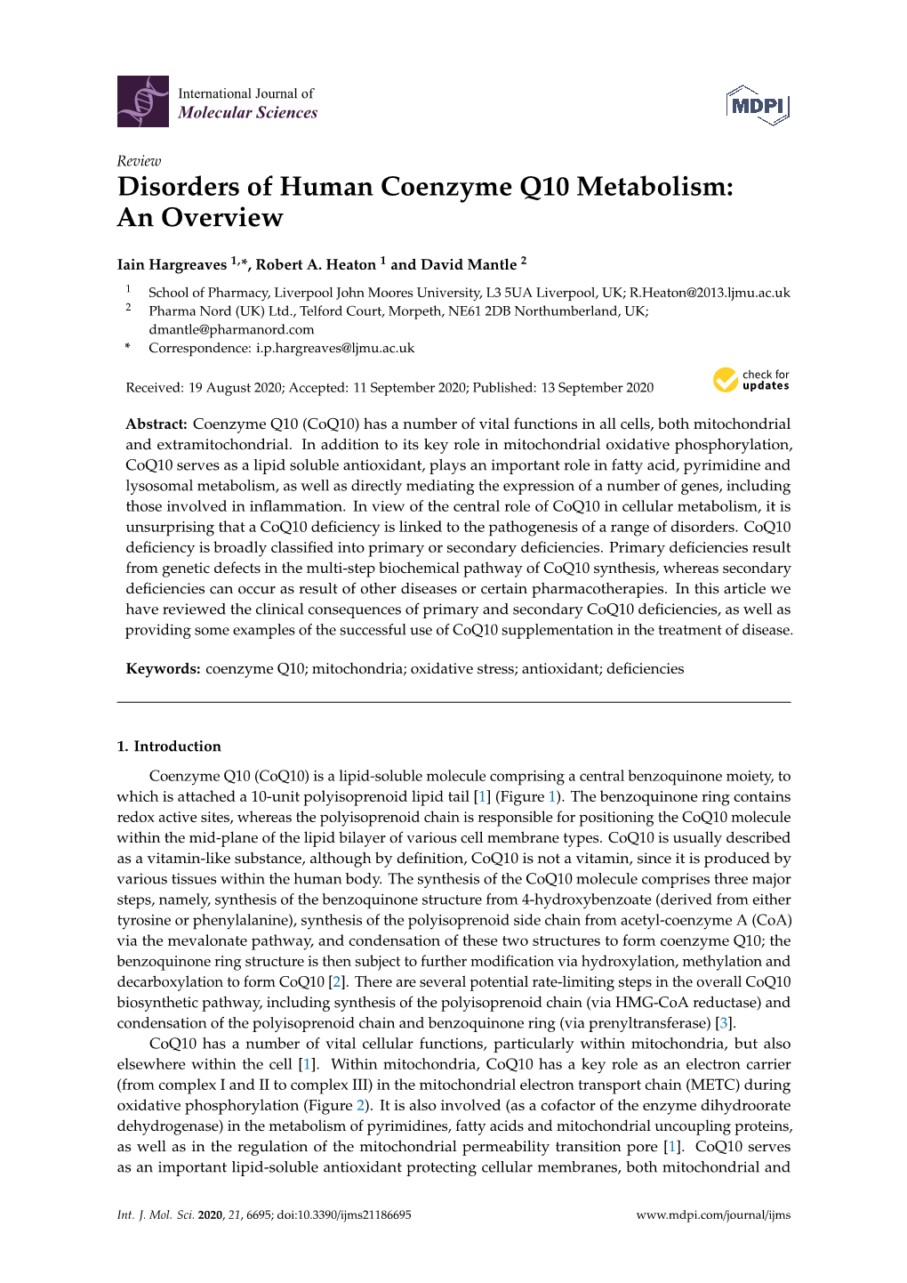 Disorders of Human Coenzyme Q10 Metabolism: an Overview