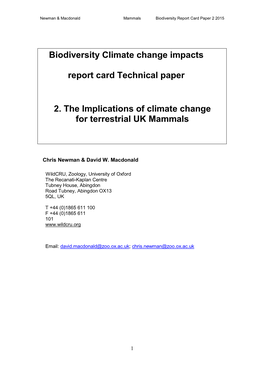 Biodiversity Climate Change Impacts Report Card Technical Paper 2. The
