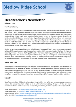 Bledlow Ridge School Headteacher's Newsletter