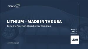 MADE in the USA Powering America’S Clean Energy Transition