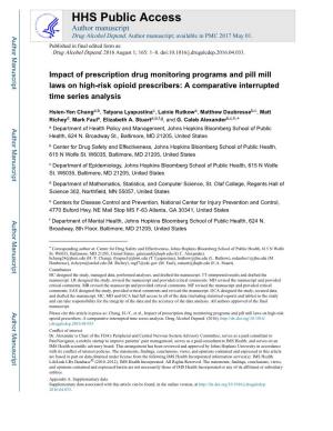 Impact of Prescription Drug Monitoring Programs and Pill Mill Laws on High-Risk Opioid Prescribers: a Comparative Interrupted Time Series Analysis