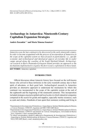 Archaeology in Antarctica: Nineteenth-Century Capitalism Expansion Strategies