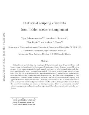 Statistical Coupling Constants from Hidden Sector Entanglement