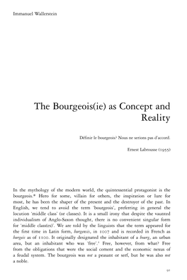 The Bourgeois(Ie) As Concept and Reality