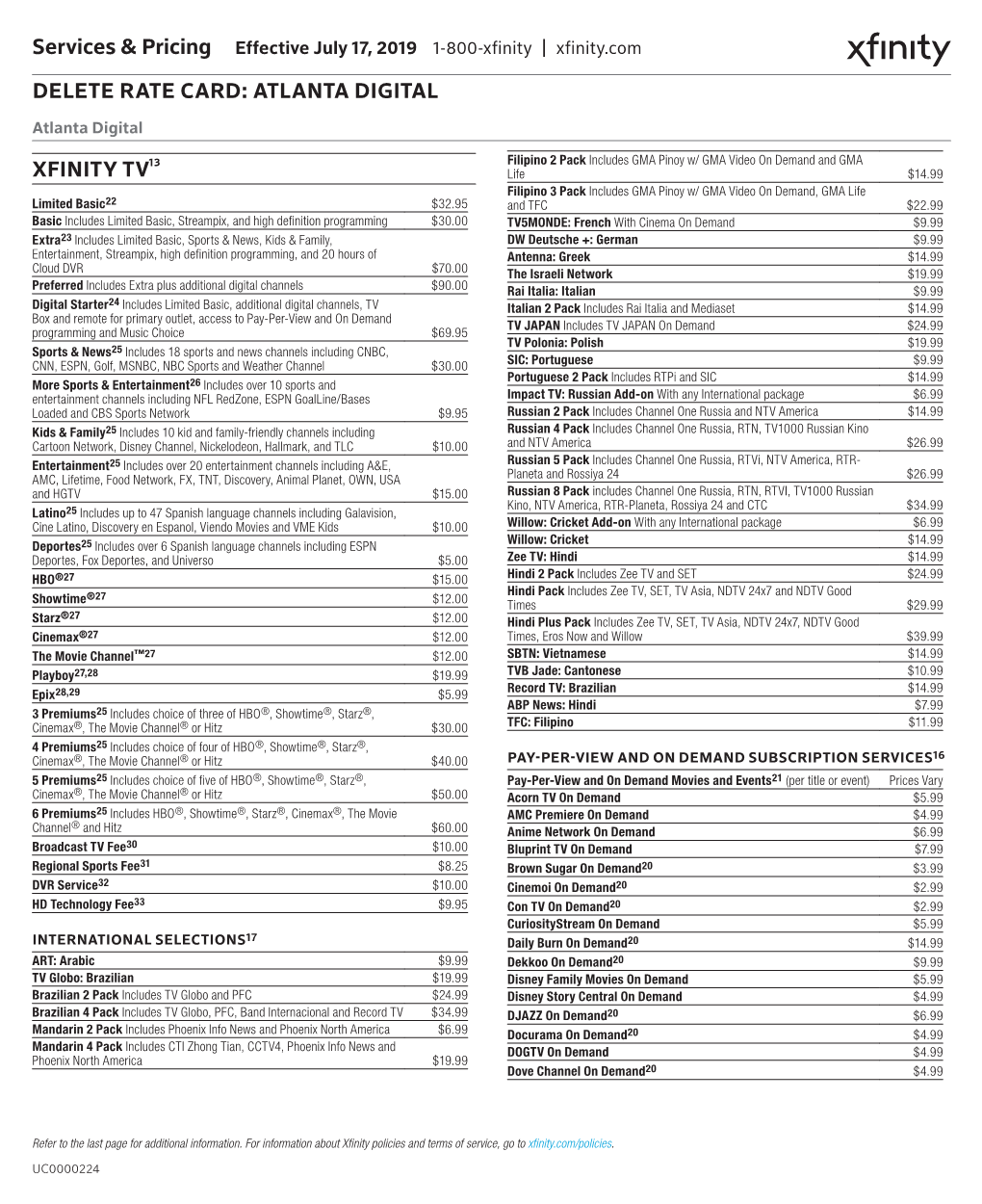 Xfinity Tv13 Delete Rate Card